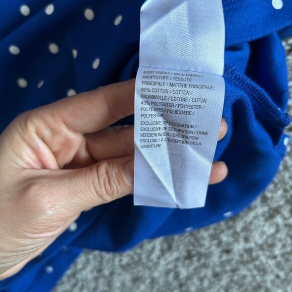 Quacker Factory Womens xl Blue Polka Dot Sleeveless Dress W/ Floral Embroidery - Picture 9 of 12